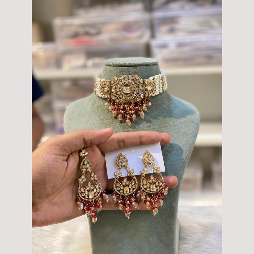 Hira Collections Premium Polki Kundan Choker Necklace Set with Earrings for Festive Wear