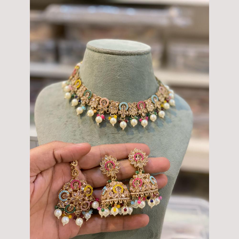 Hira Collections Premium Polki Kundan Necklace Set with Earrings for Festive Wear
