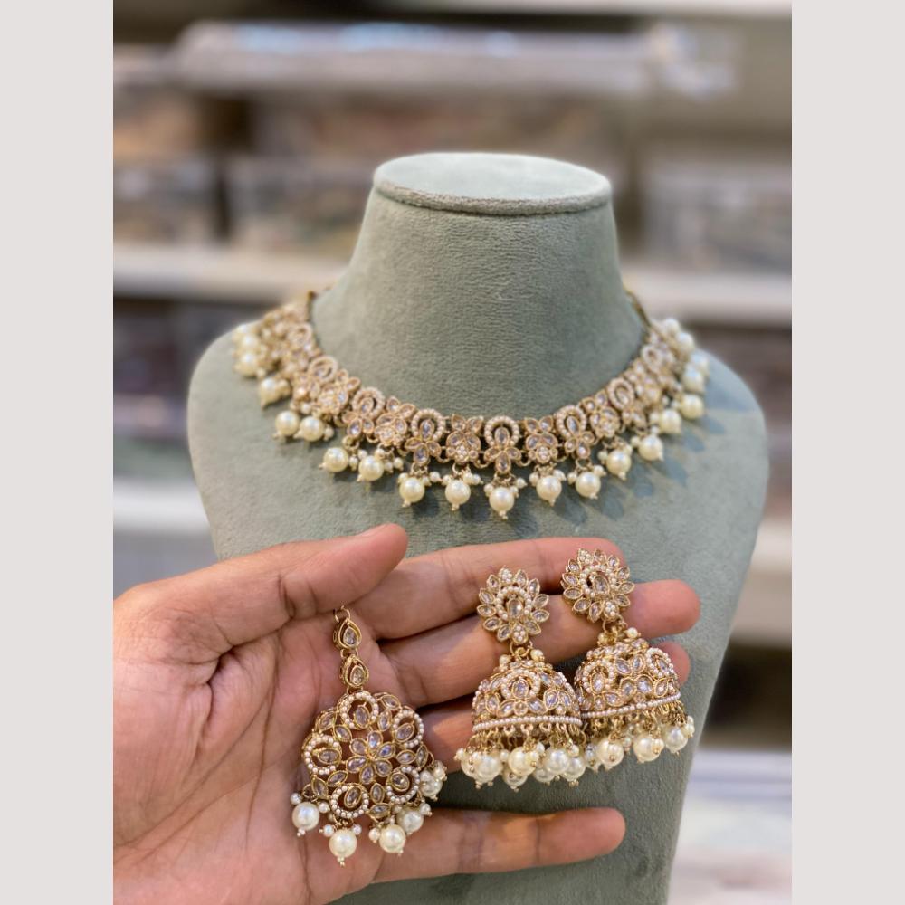 Hira Collections Premium Polki Kundan Necklace Set with Earrings for Festive Wear