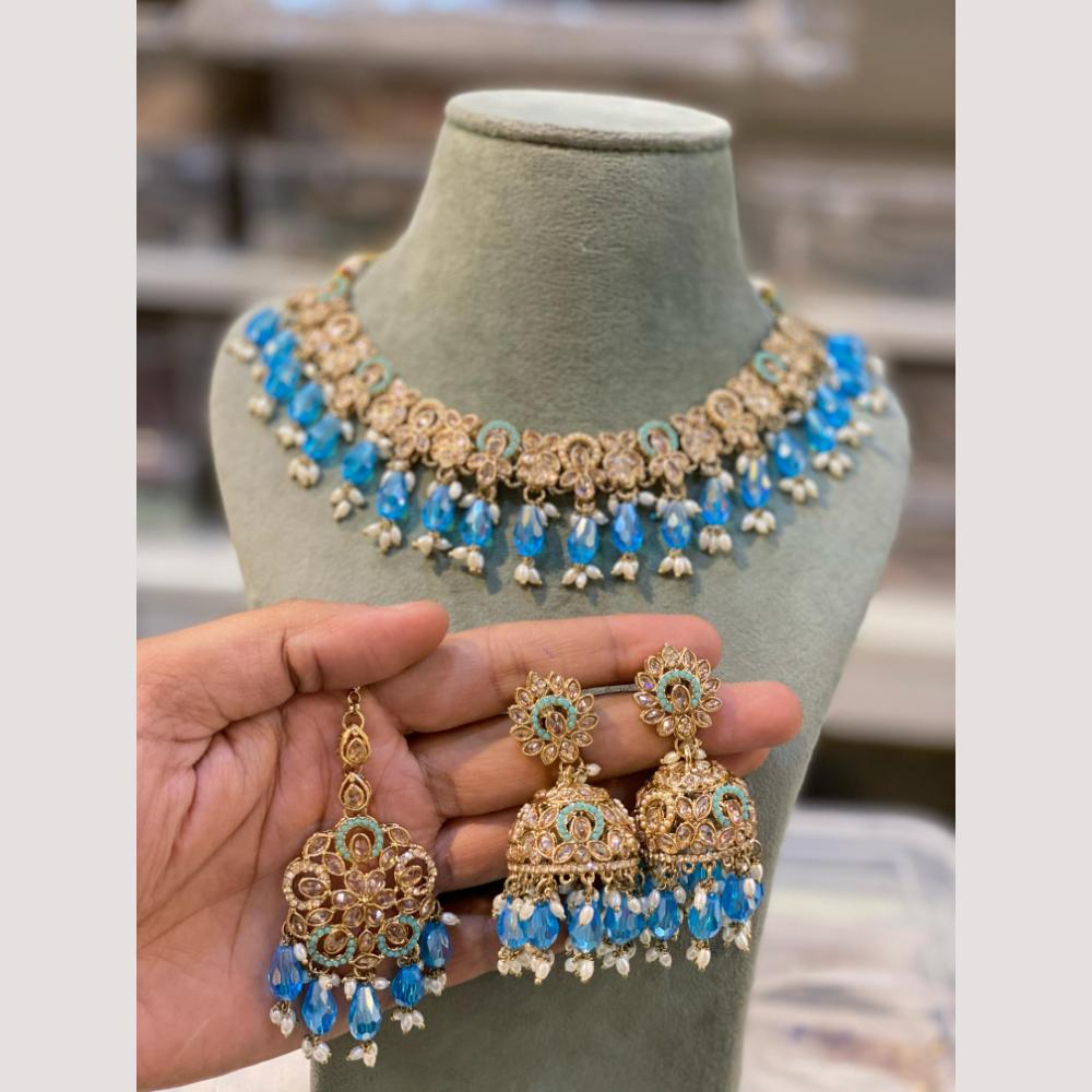 Hira Collections Premium Polki Kundan Necklace Set with Earrings for Festive Wear