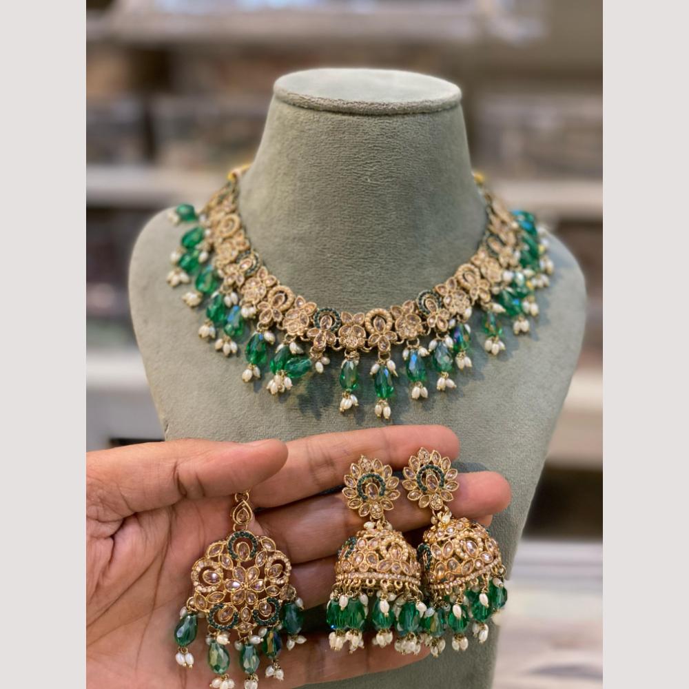 Hira Collections Premium Polki Kundan Necklace Set with Earrings for Festive Wear