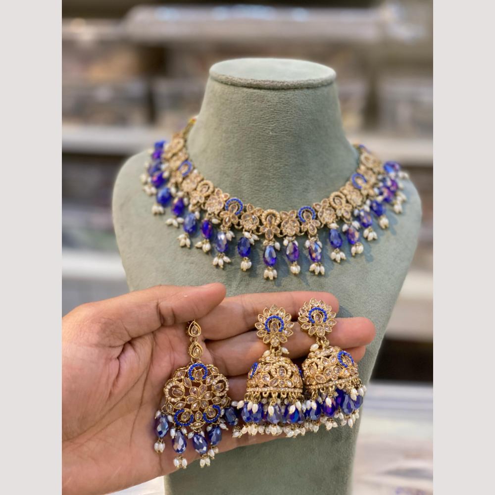 Hira Collections Premium Polki Kundan Necklace Set with Earrings for Festive Wear