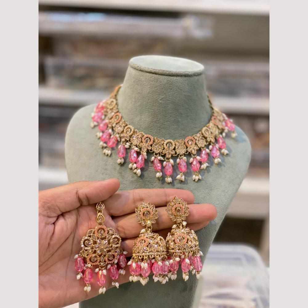 Hira Collections Premium Polki Kundan Necklace Set with Earrings for Festive Wear