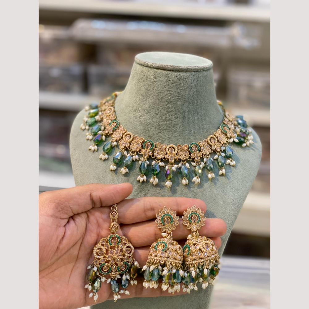 Hira Collections Premium Polki Kundan Necklace Set with Earrings for Festive Wear