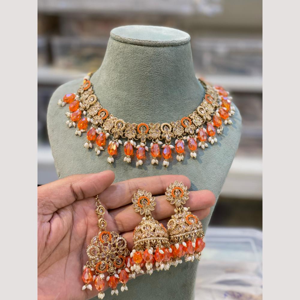 Hira Collections Premium Polki Kundan Necklace Set with Earrings for Festive Wear