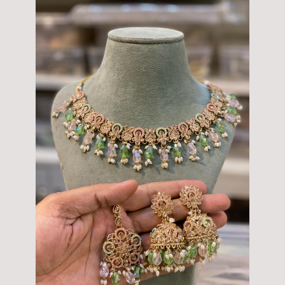 Hira Collections Premium Polki Kundan Necklace Set with Earrings for Festive Wear