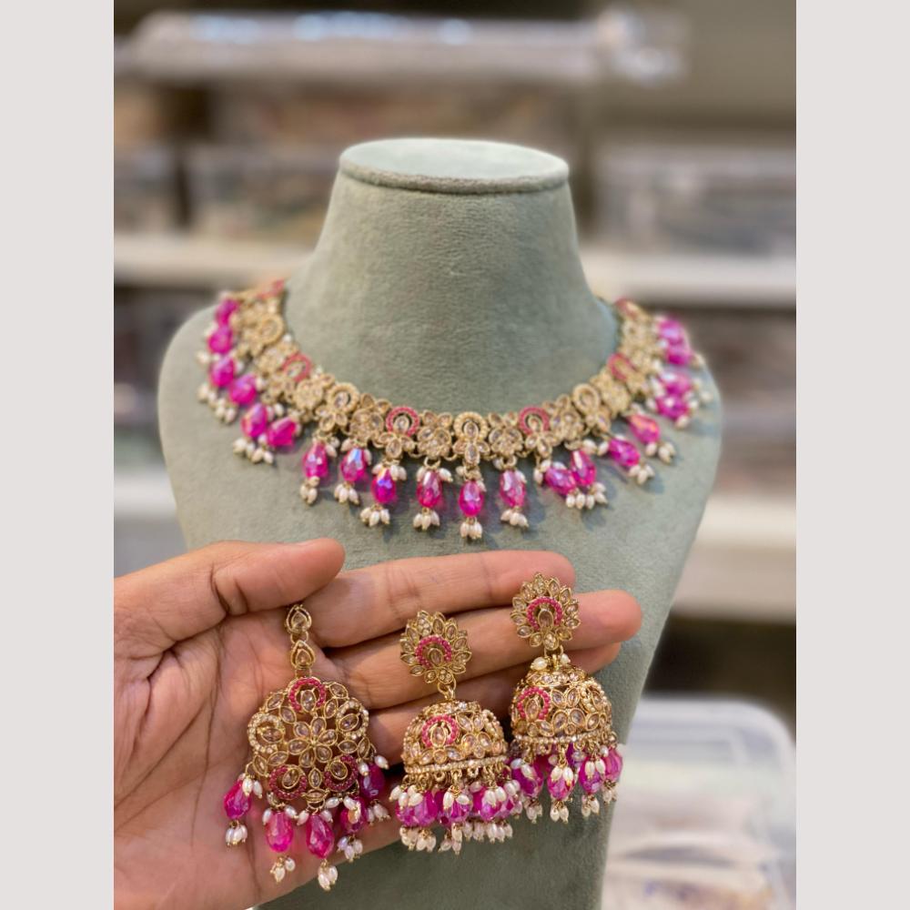 Hira Collections Premium Polki Kundan Necklace Set with Earrings for Festive Wear