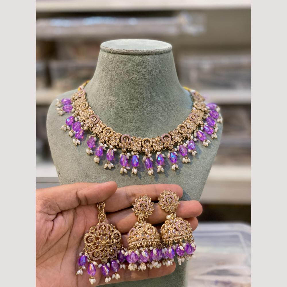 Hira Collections Premium Polki Kundan Necklace Set with Earrings for Festive Wear