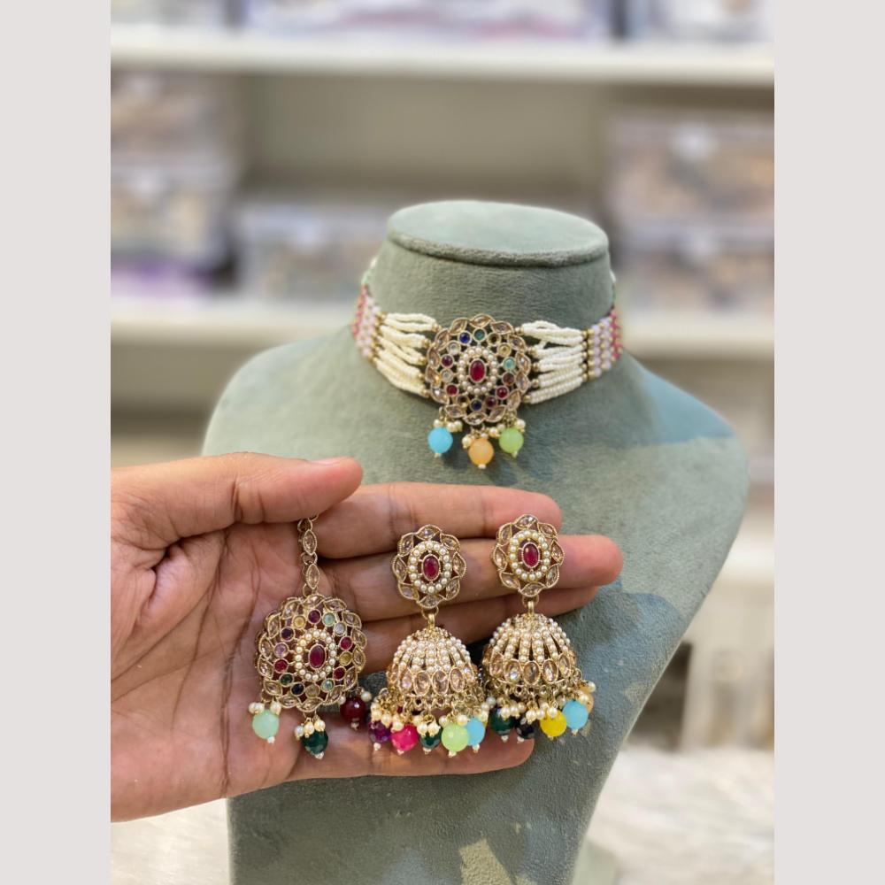 Hira Collections Elegant Polki Kundan Choker Necklace Set for Brides and Party Wear