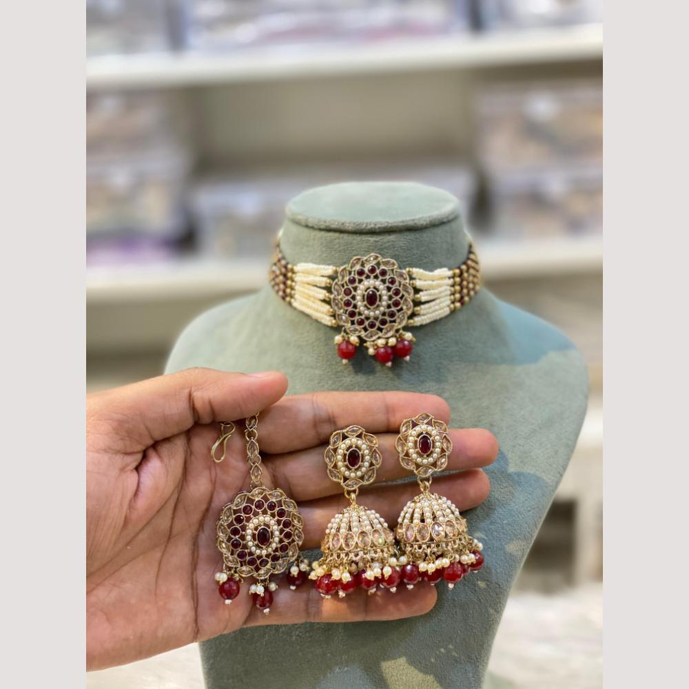 Hira Collections Elegant Polki Kundan Choker Necklace Set for Brides and Party Wear