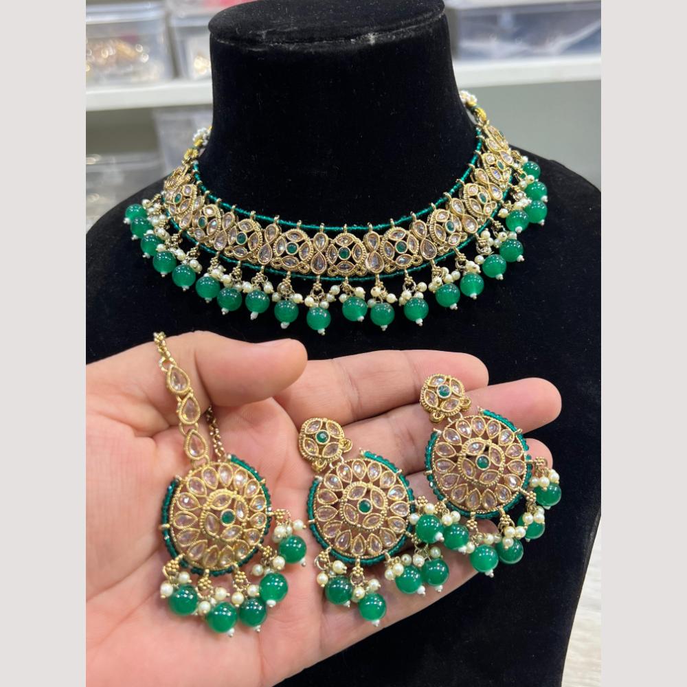 Hira Collections Elegant Polki Kundan & Beads Necklace Set for Brides and Party Wear