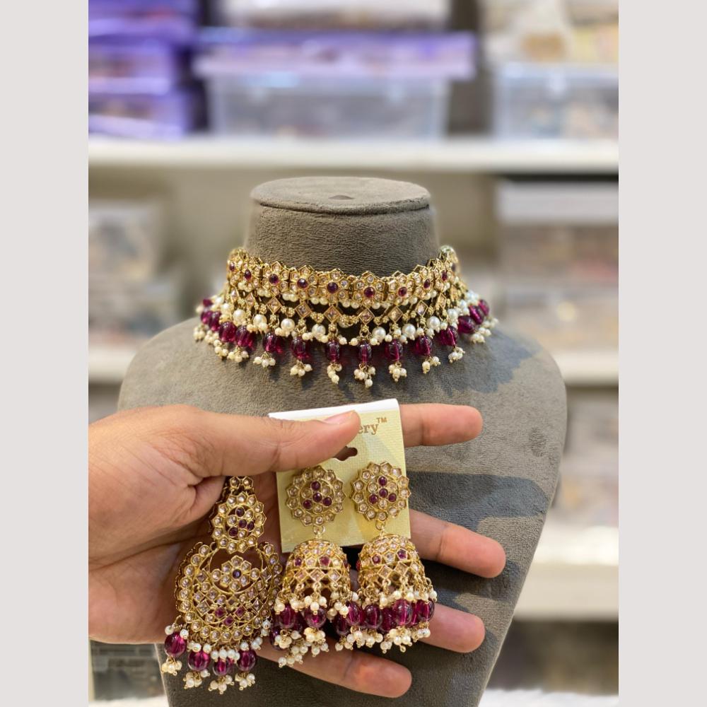Hira Collections Traditional Polki Kundan Choker Necklace Set with Earrings for Festive Wear