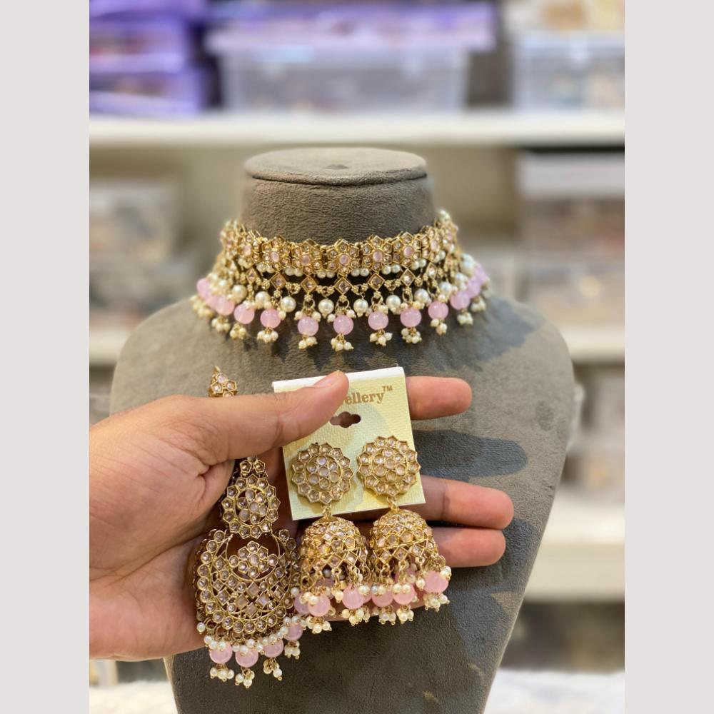 Hira Collections Traditional Polki Kundan Choker Necklace Set with Earrings for Festive Wear