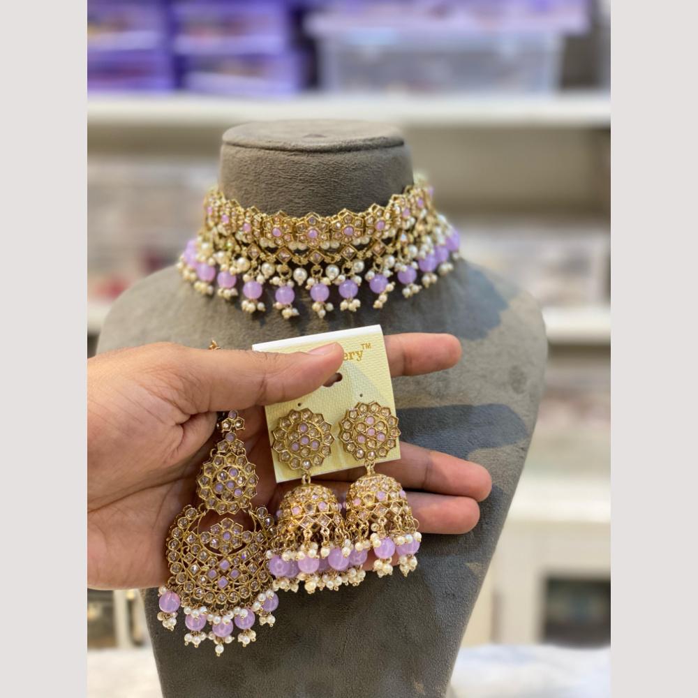 Hira Collections Traditional Polki Kundan Choker Necklace Set with Earrings for Festive Wear