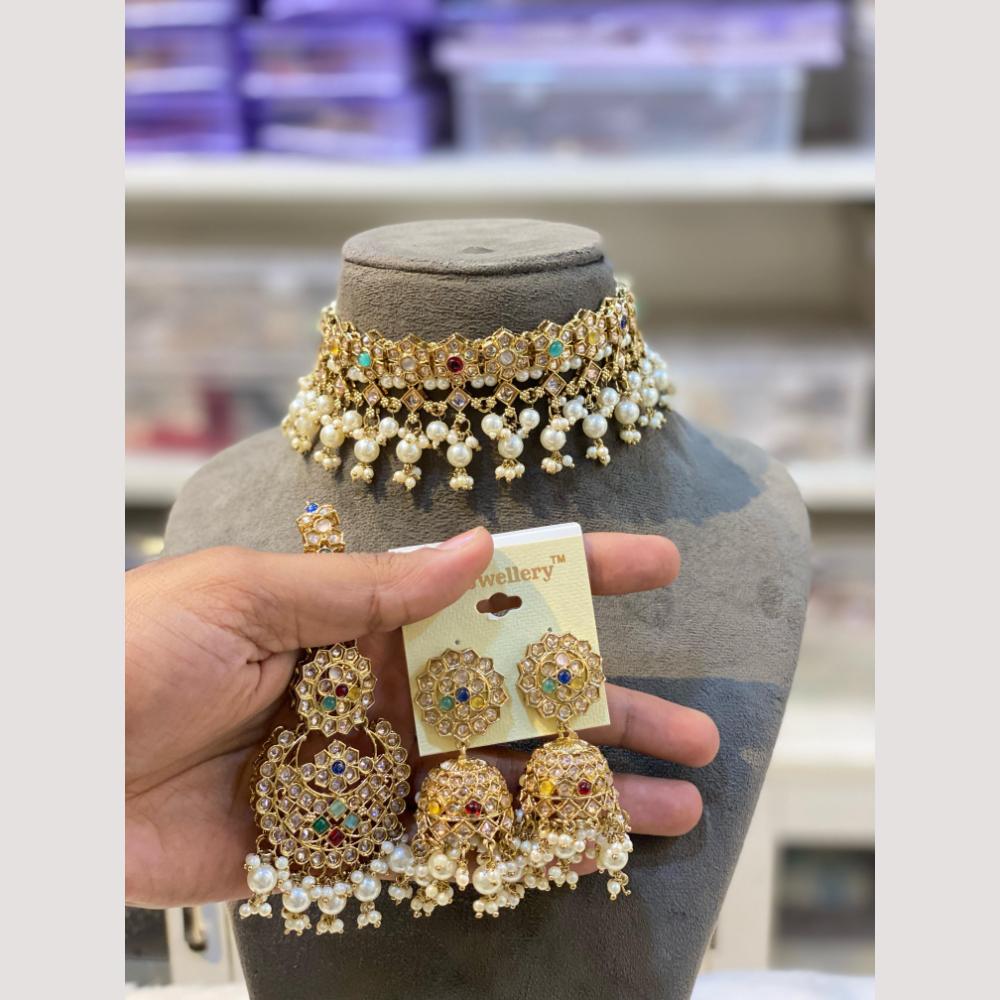 Hira Collections Traditional Polki Kundan Choker Necklace Set with Earrings for Festive Wear