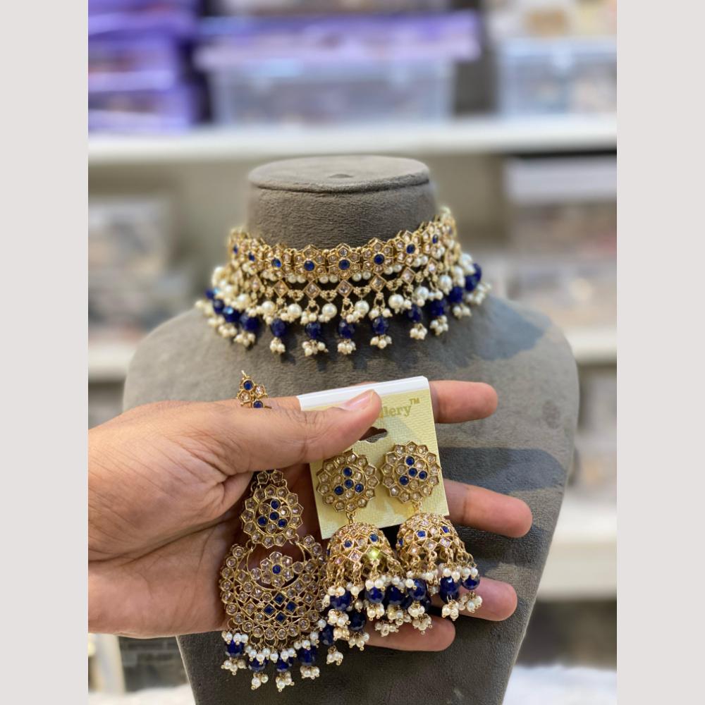Hira Collections Traditional Polki Kundan Choker Necklace Set with Earrings for Festive Wear