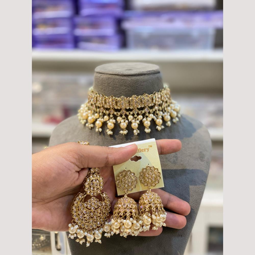 Hira Collections Traditional Polki Kundan Choker Necklace Set with Earrings for Festive Wear