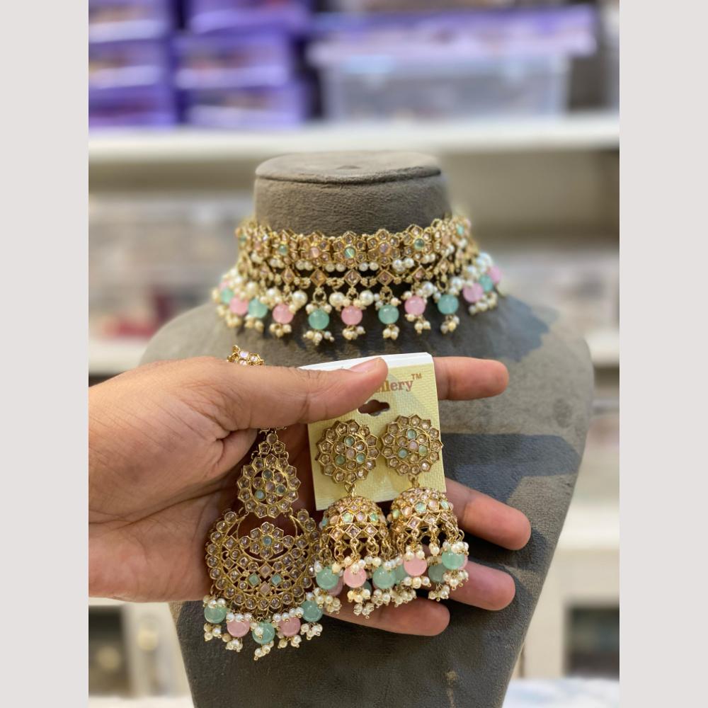 Hira Collections Traditional Polki Kundan Choker Necklace Set with Earrings for Festive Wear