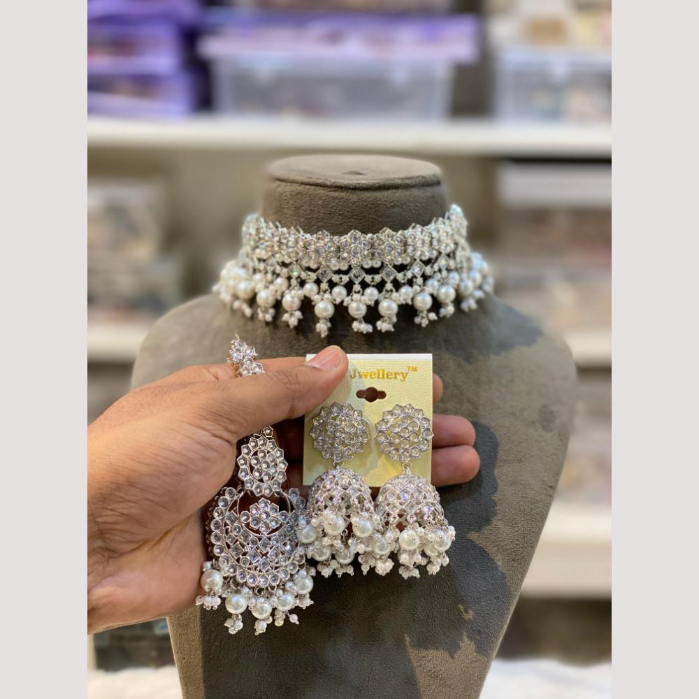 Hira Collections Traditional Polki Kundan Choker Necklace Set with Earrings for Festive Wear