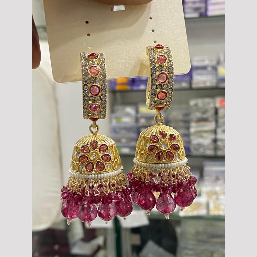 Hira Collections Designer Austrian Stone And Pota Beads Jhumki Earrings