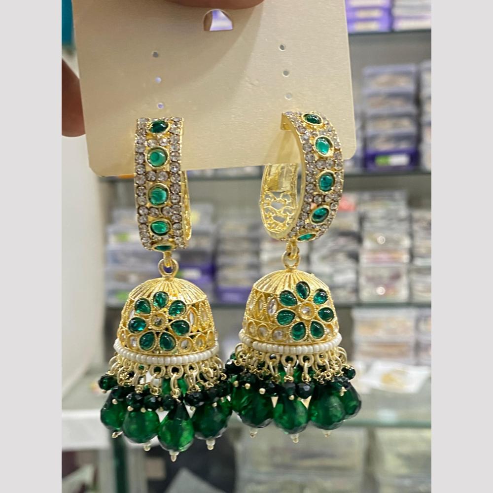 Hira Collections Designer Austrian Stone And Pota Beads Jhumki Earrings