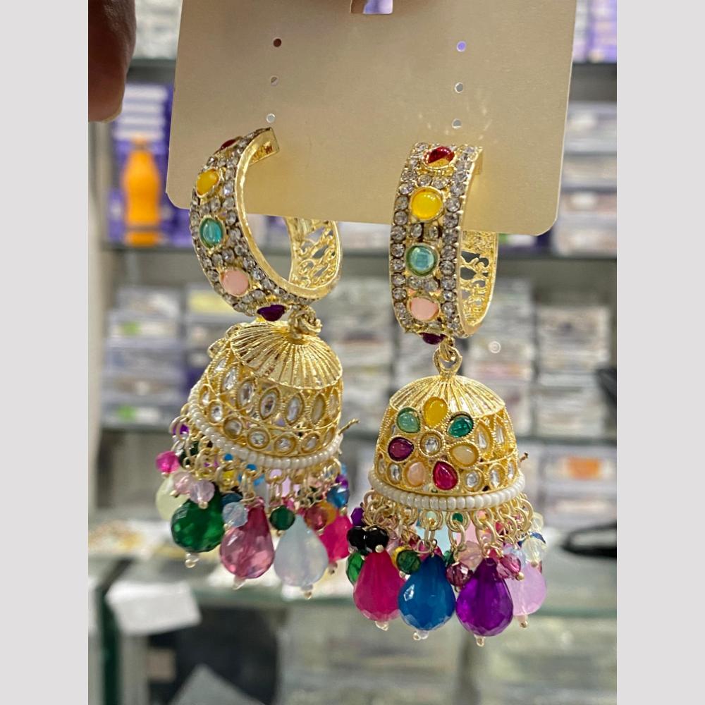 Hira Collections Designer Austrian Stone And Pota Beads Jhumki Earrings