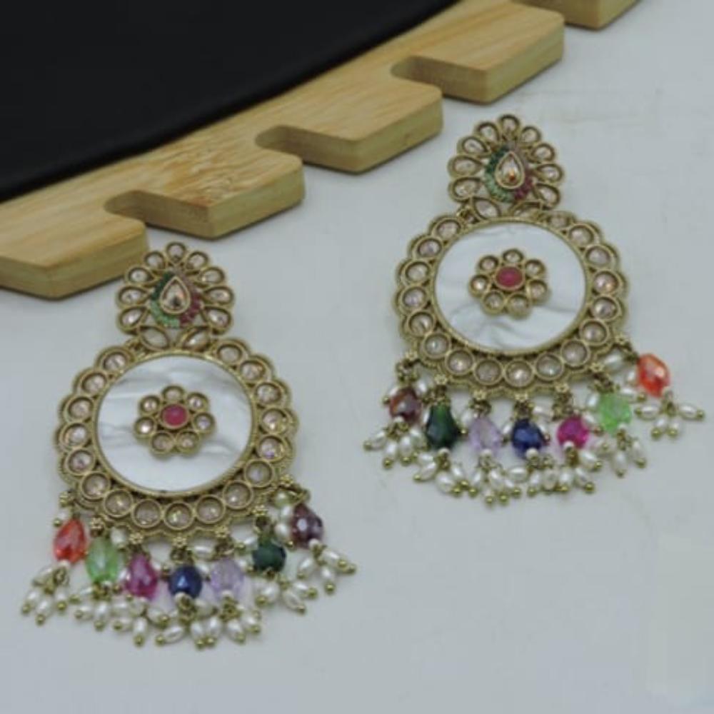 Hira Collections Glamorous Crystals And Pearls Beads Dangler Earrings