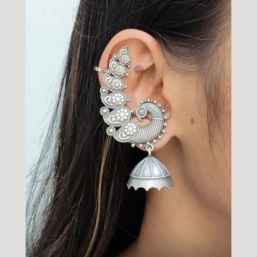 Hira Collections Intricately Designed Oxidised Earcuffs Jhumki Earrings Stylish Ethnic Jewellery