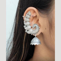 Hira Collections Intricately Designed Oxidised Earcuffs Jhumki Earrings Stylish Ethnic Jewellery