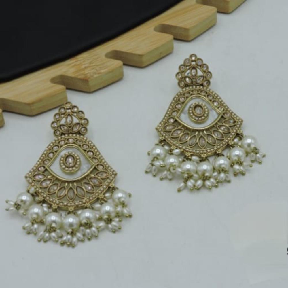 Hira Collections Elegant Crystal and Beads Dangler Earrings for Weddings and Parties