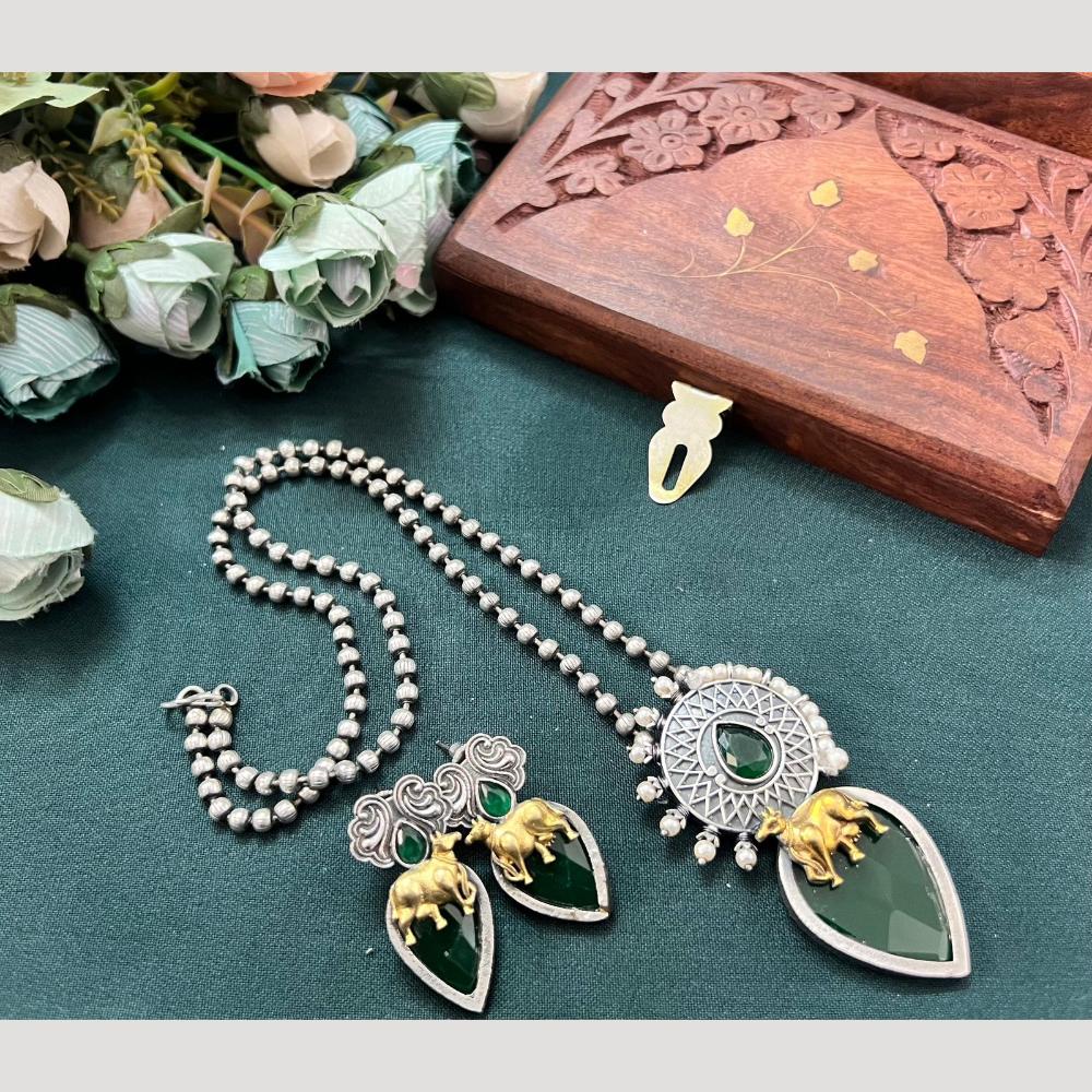 Hira Collections Long Pendant Necklace Set with Nandi Motif for Traditional Look
