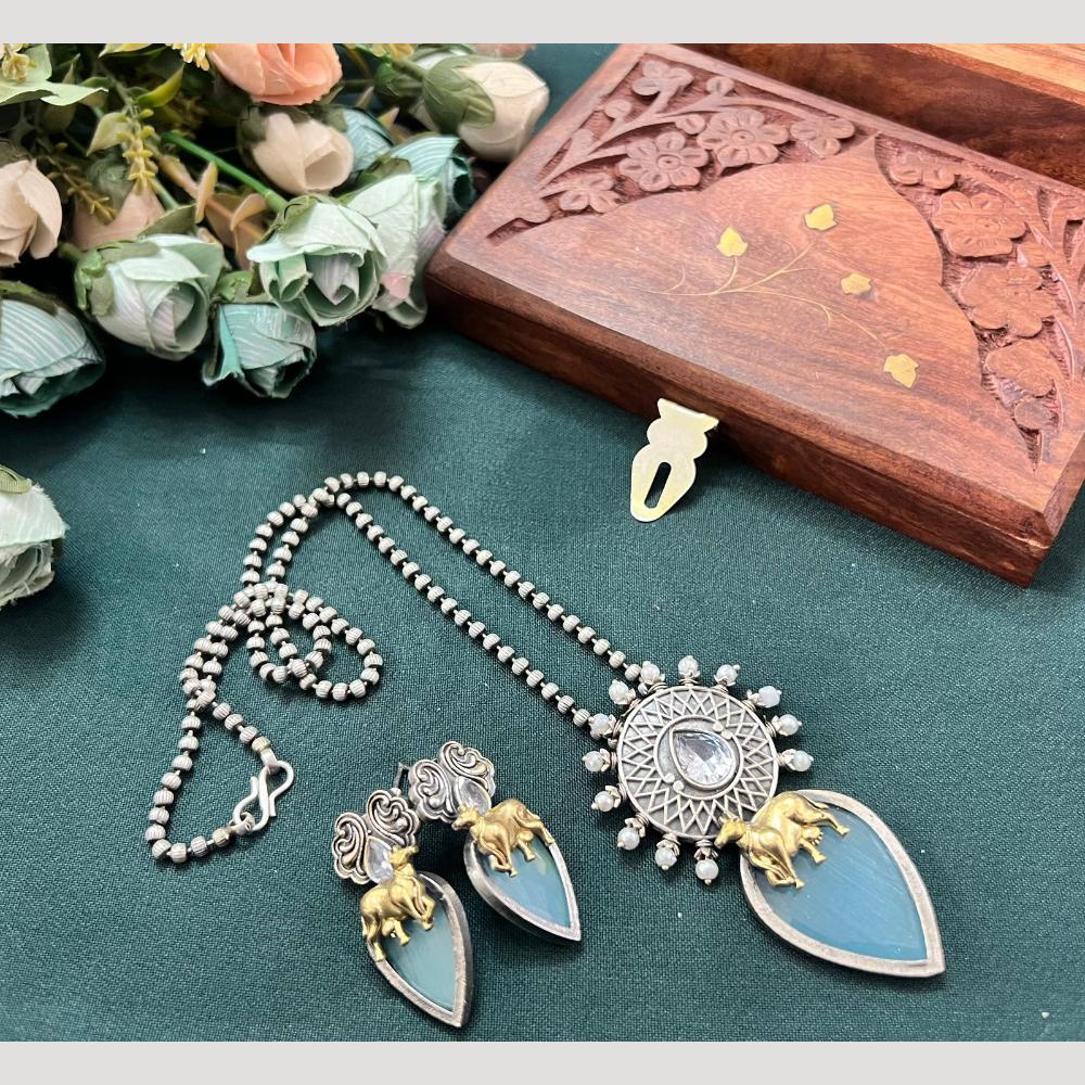 Hira Collections Long Pendant Necklace Set with Nandi Motif for Traditional Look