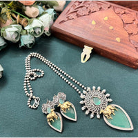 Hira Collections Long Pendant Necklace Set with Nandi Motif for Traditional Look