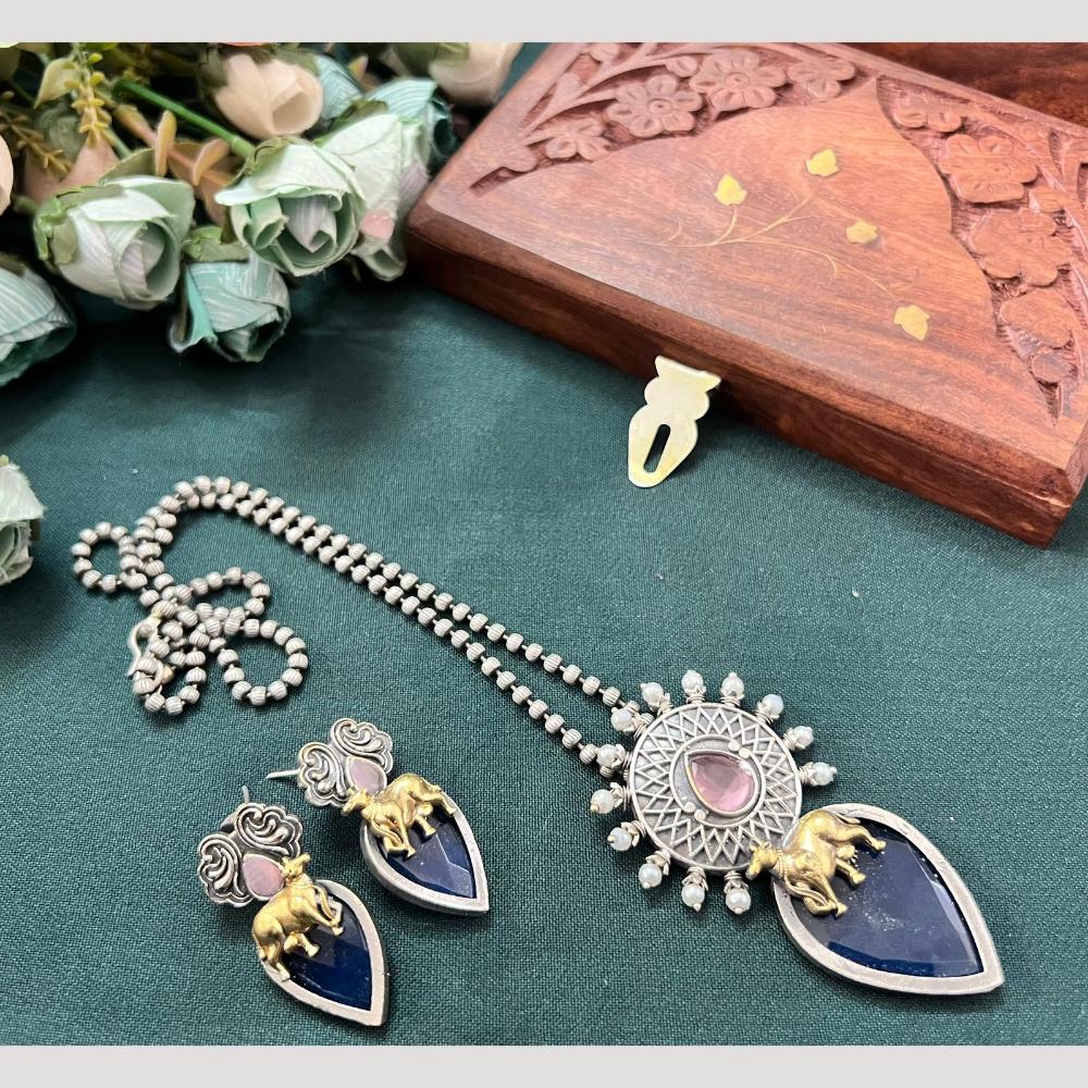 Hira Collections Long Pendant Necklace Set with Nandi Motif for Traditional Look