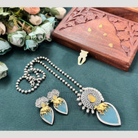 Hira Collections Long Pendant Necklace Set with Nandi Motif for Traditional Look