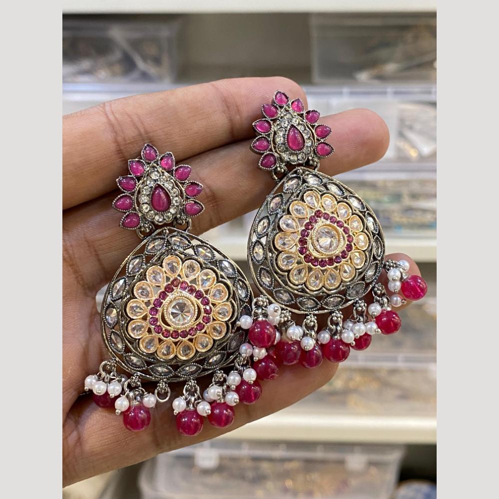 Hira Collections Gold Plated Crystals And Beads Dangler Earrings