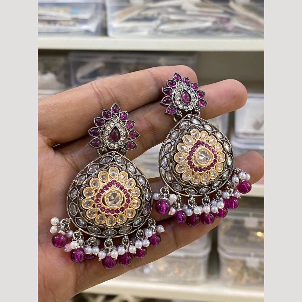 Hira Collections Gold Plated Crystals And Beads Dangler Earrings