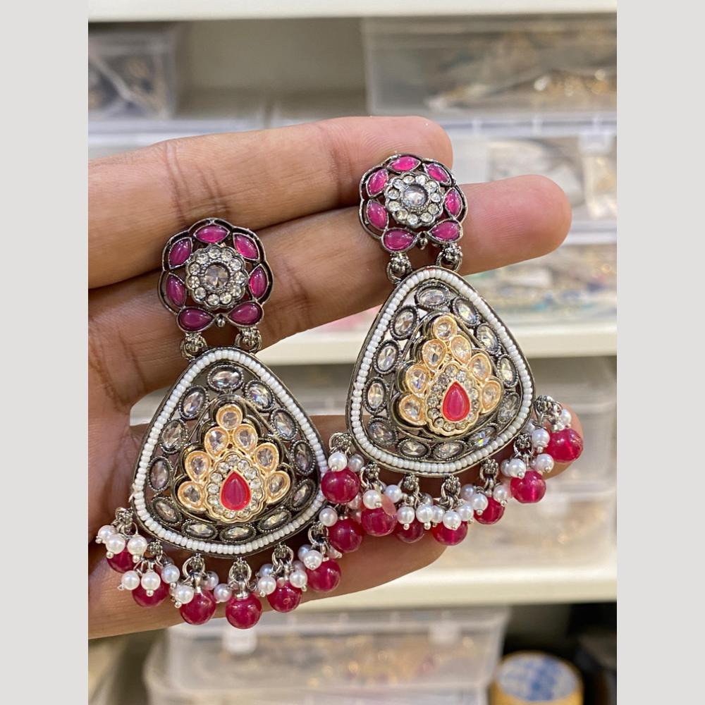 Hira Collections Gold Plated Crystals And Beads Dangler Earrings