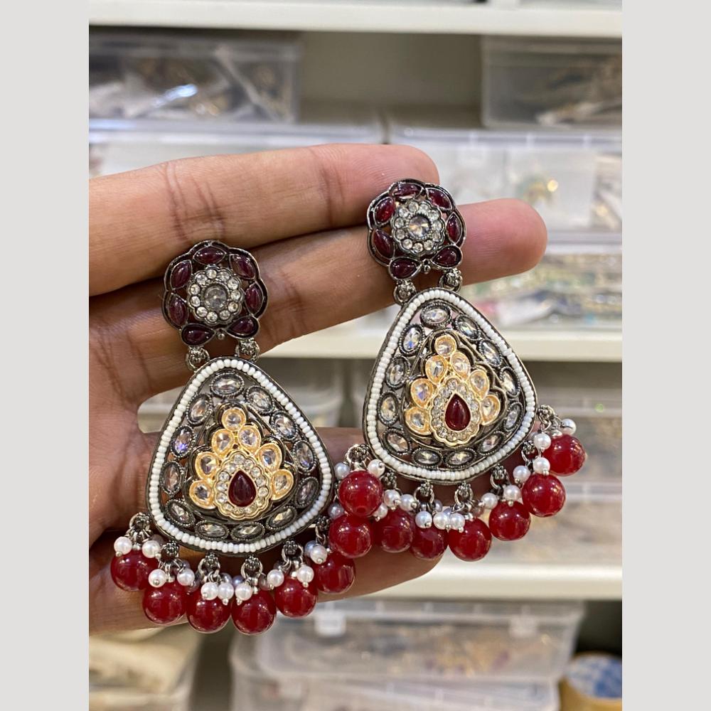 Hira Collections Gold Plated Crystals And Beads Dangler Earrings
