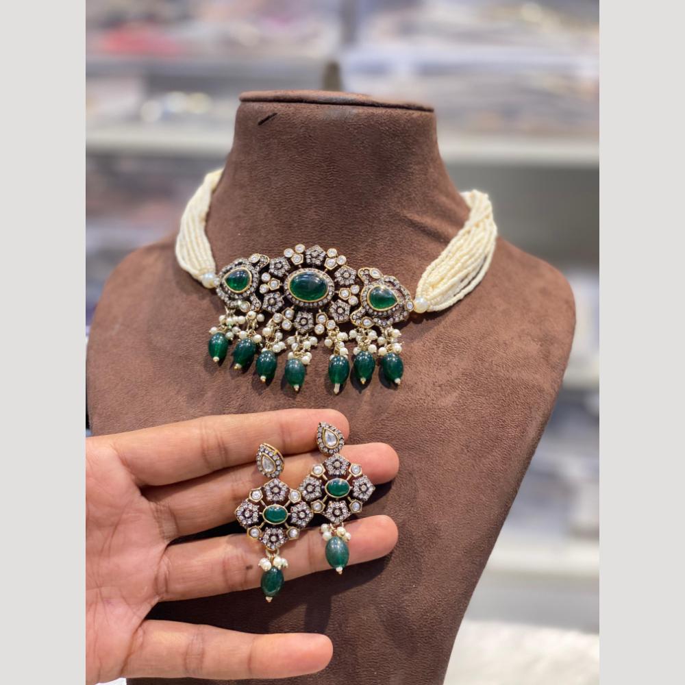 Hira Collections Elegant Kundan And Pearl Choker Necklace Set For Weddings and Festive Wear
