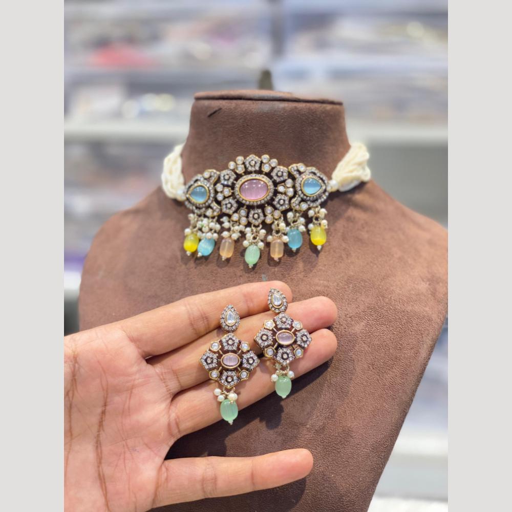 Hira Collections Elegant Kundan And Pearl Choker Necklace Set For Weddings and Festive Wear