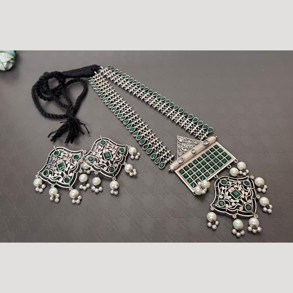 Hira Collections Bold Oxidised Pota Stone Long Necklace Set Perfect Festive Jewelry