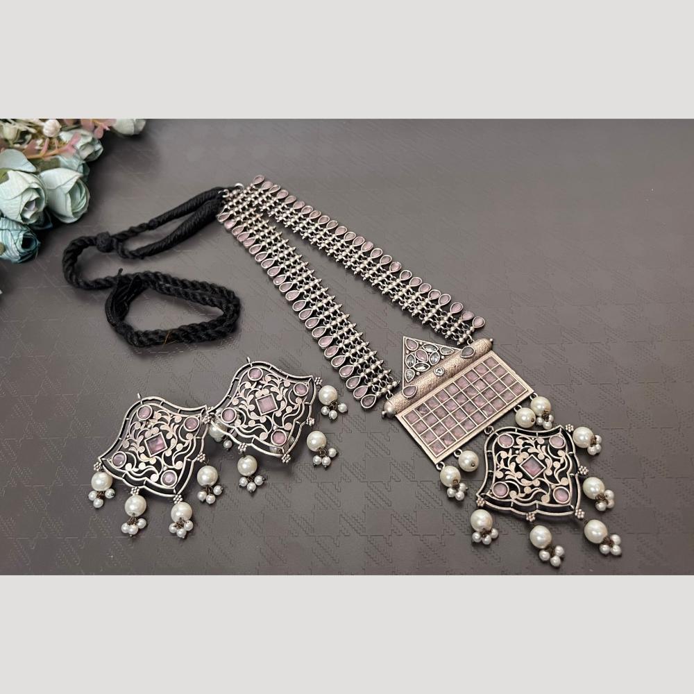Hira Collections Bold Oxidised Pota Stone Long Necklace Set Perfect Festive Jewelry