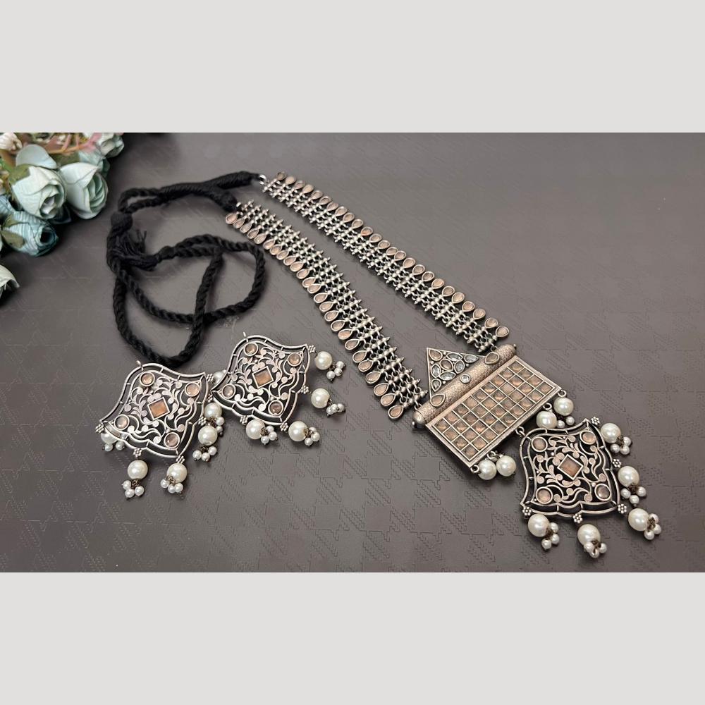 Hira Collections Bold Oxidised Pota Stone Long Necklace Set Perfect Festive Jewelry