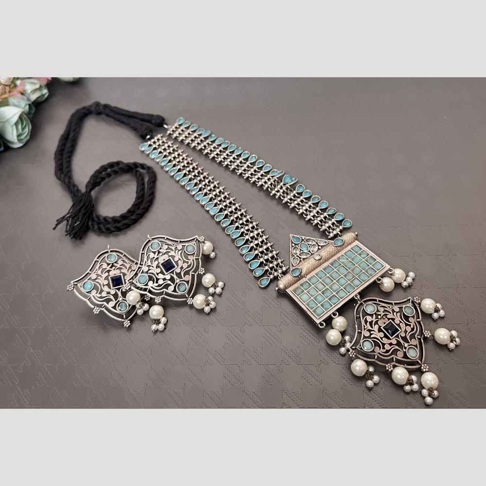 Hira Collections Bold Oxidised Pota Stone Long Necklace Set Perfect Festive Jewelry