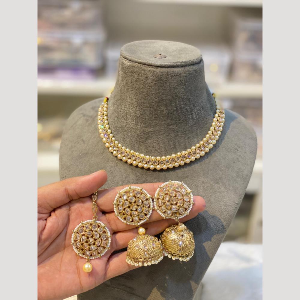 Hira Collections Sparkling Polki Kundan stones Necklace Set For Every Occassion .