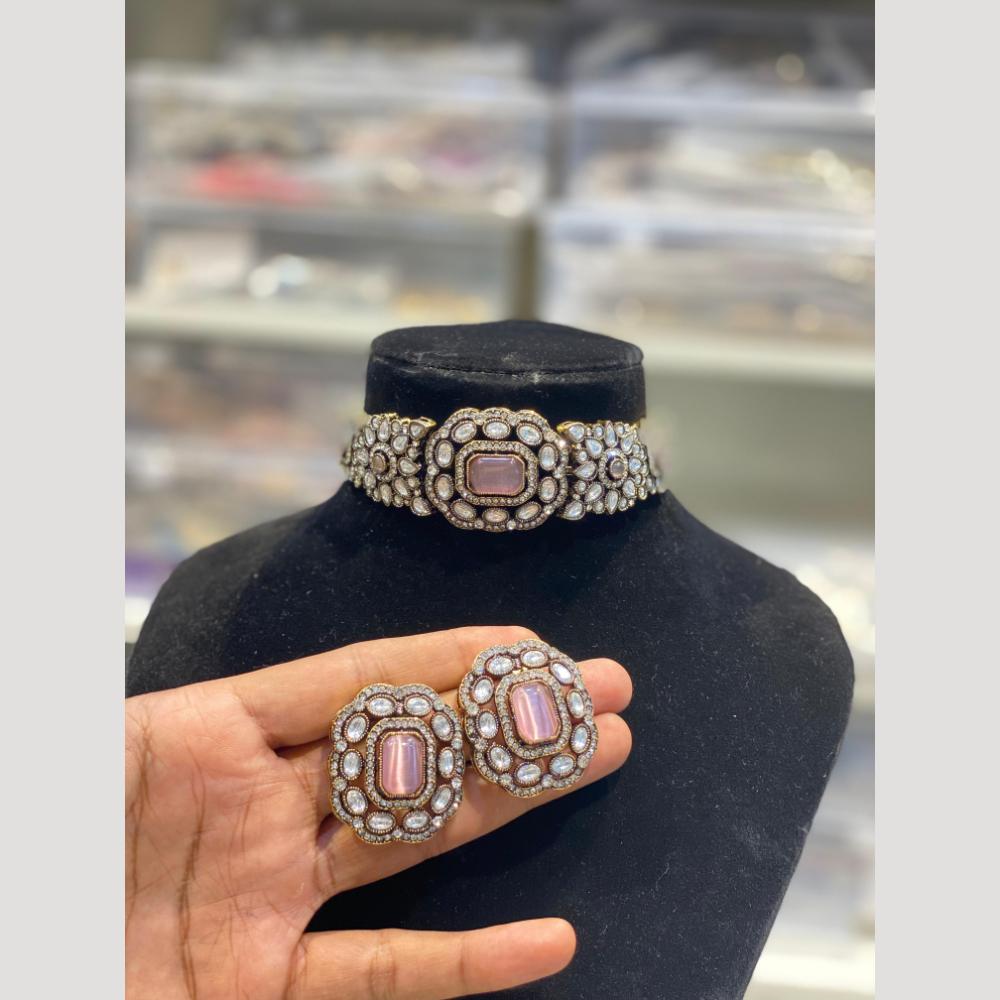 Hira Collections Royal Kundan Choker Necklace Set with Stud Earrings For Every Occassions