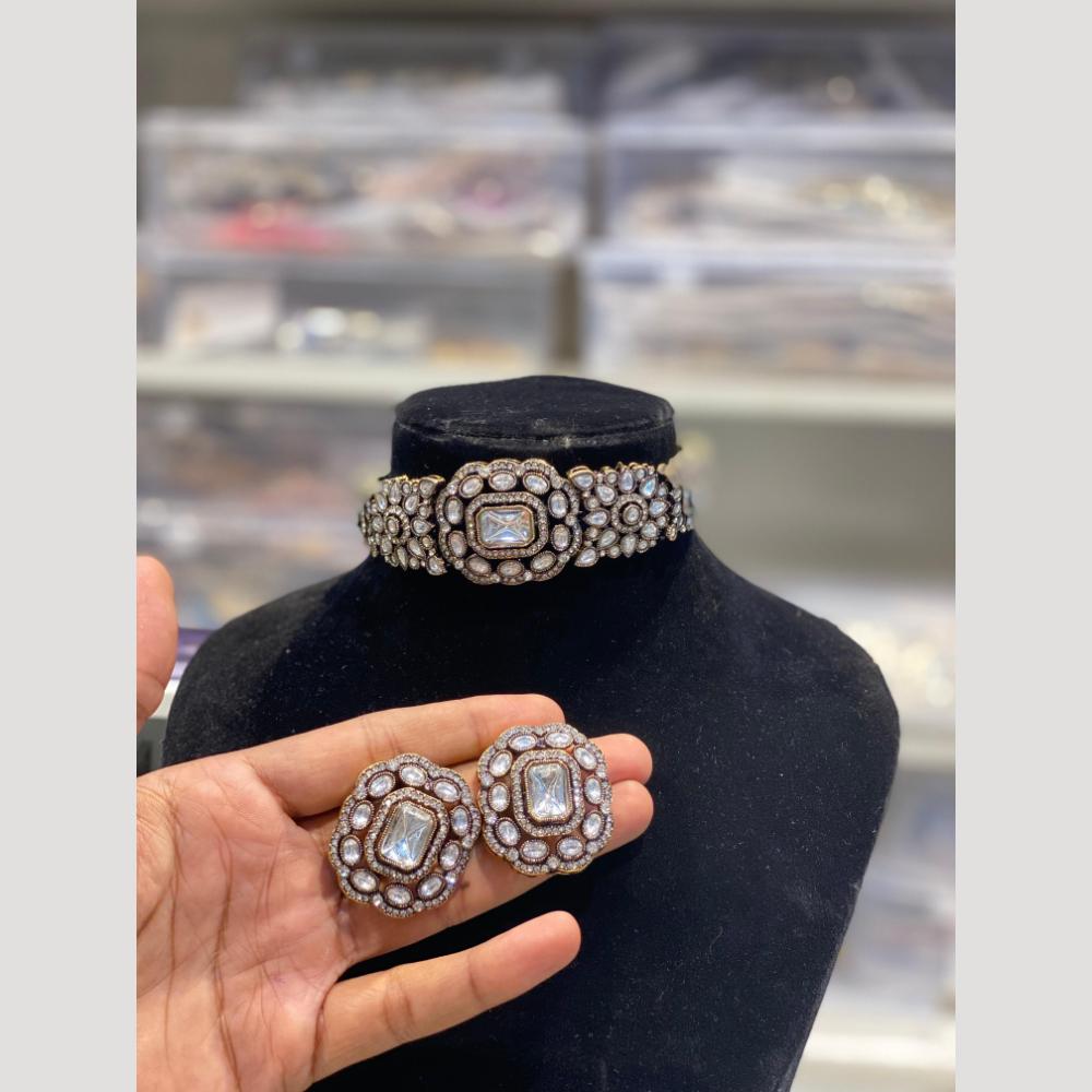 Hira Collections Royal Kundan Choker Necklace Set with Stud Earrings For Every Occassions