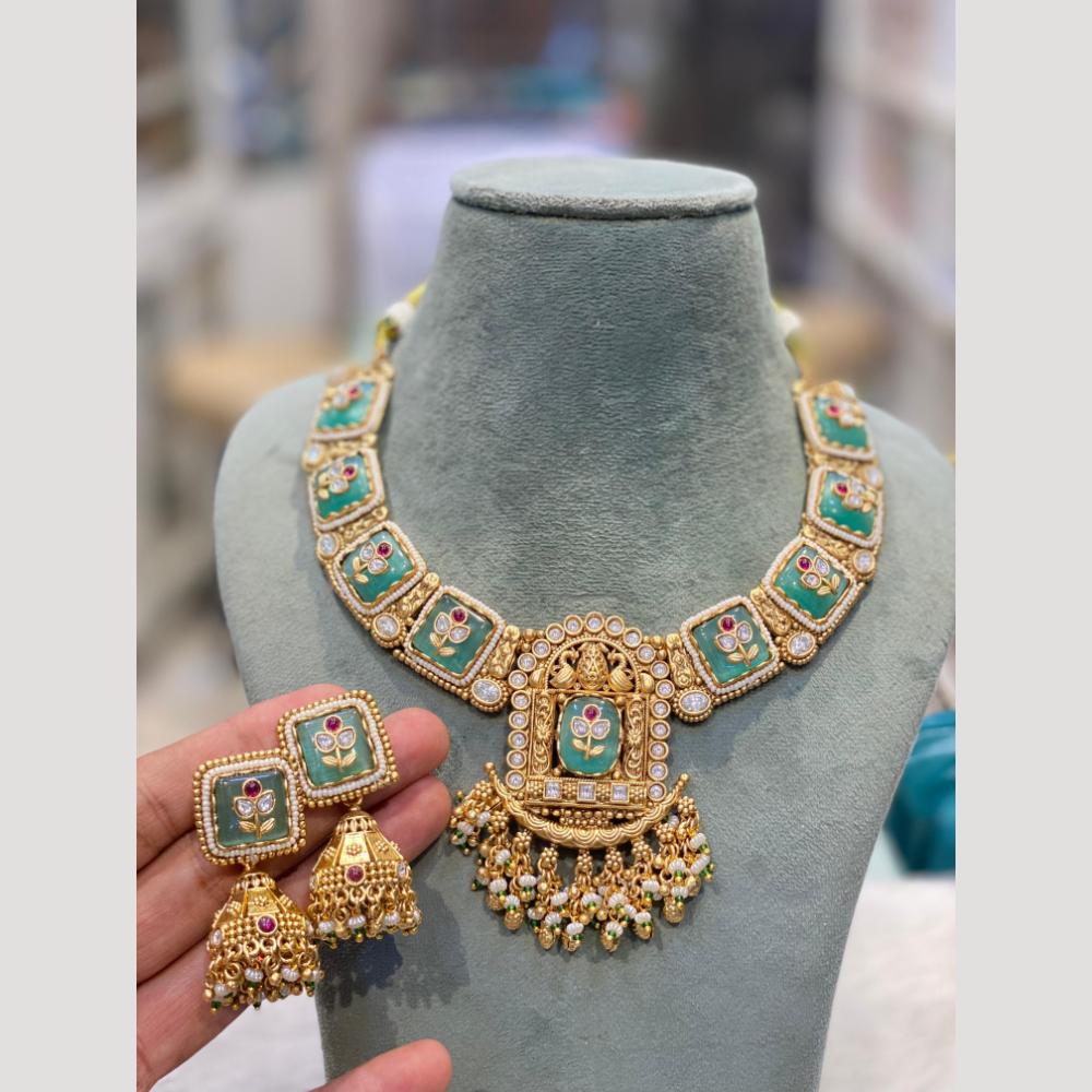 Hira Collections Royal Heritage Pota Stone & Kundan Designer Necklace Set for Weddings Celebrations