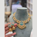 Hira Collections Elegant Pota Stone and Kundan Necklace Set with Timeless Ethnic Charm